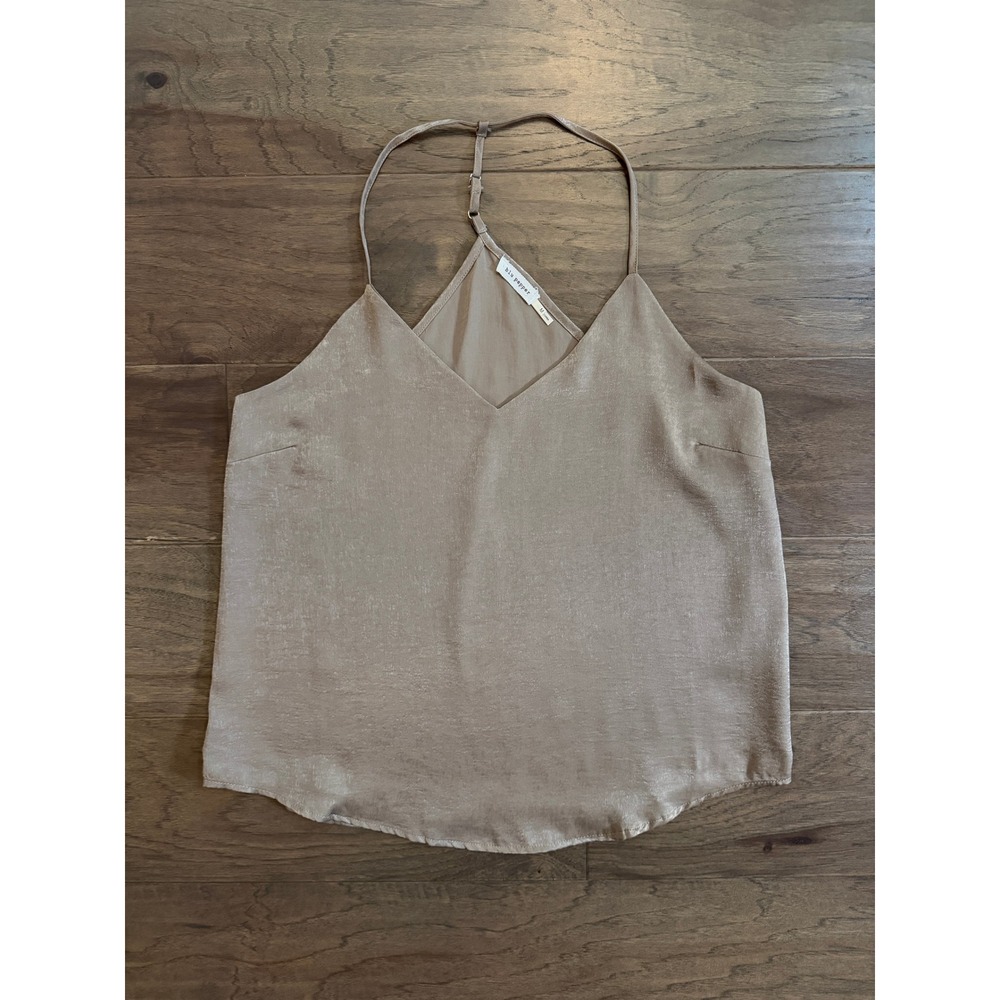 Blu Pepper Taupe Champagne Satin Shimmer‎ T-Back Camisole Top Womens Medium